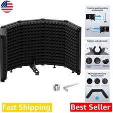 Professional 5-Sided Mic Sound Shield Black High-Density Foam Studio Broadcast