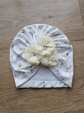 Baby Girl Turban Hat Floral Print White Yellow Rhinestone Detail 6months NEW