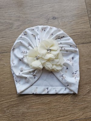 Baby Girl Turban Hat Floral Print White & Yellow Rhinestone Detail 6months + NEW