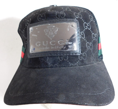 Gucci Ball Cap Mesh Back w/Tags Italy Made Sueded print Cotton Metal Plate Front