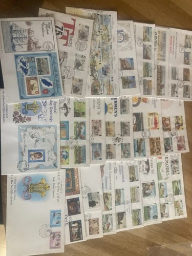 GB Isle of Man 21 different FDC covers incl 3 blocks