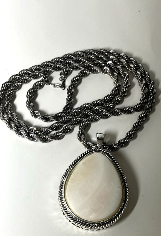 Signed RMN Michal Kirat Roman Long Chain Necklace Teardrop Pearlized Pendant  #5