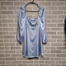 ASTR The Label Long Sleeve Blue Satin Mini Dress Size Small