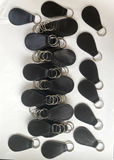 50 Black Leather Blank Teardrop Keyrings Key Fobs with Metal Split Rings