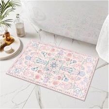 Elegant Pink Bohemian Bath Rug, 18x26 Inch Machine Washable  Non-Slip