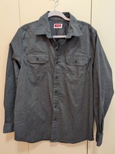 Wrangler Men's Gray Long Sleeve Button Front Work Shirt Utility Pockets M