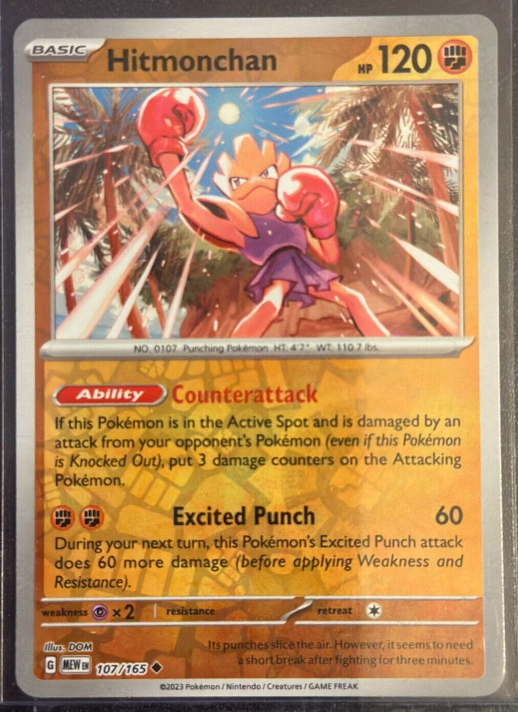 Pokemon TCG Hitmonchan Reverse Holo NM 107/165 Scarlet & Violet 151