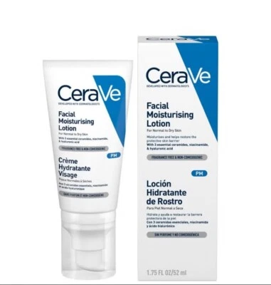 CeraVe PM Daily Facial Moisturiser Lotion for Normal to Dry Skin 52ml UK Stock