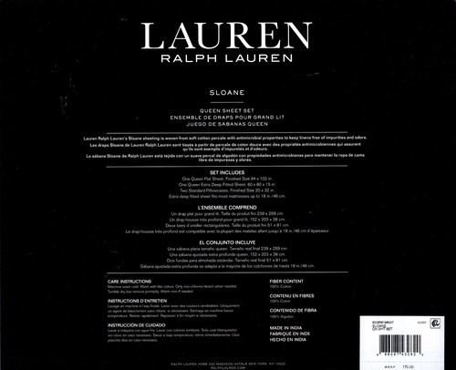 Ralph Lauren Queen Sheet Set Sloane Ivory Anitimicrobial 4pc Cottage Percale - Picture 2 of 3