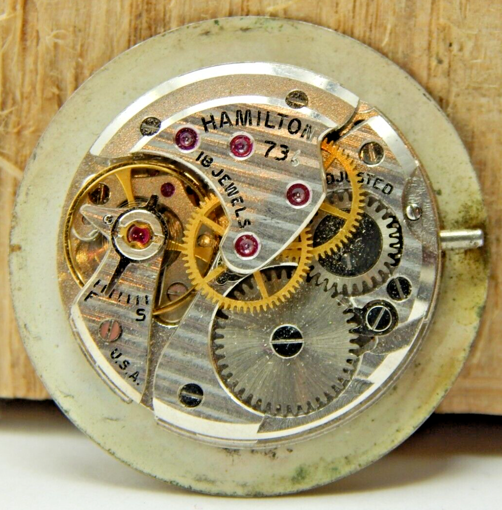 Vintage Hamilton 736 18 jewel adjusted men's wrist watch movement