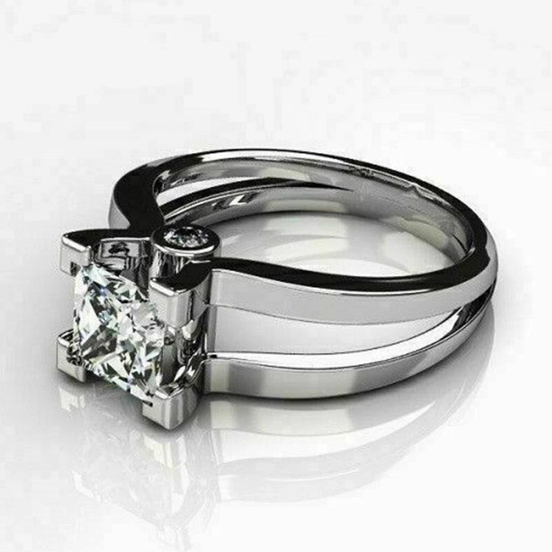 2 Kt Princess Solitär Diamant Verlobungsring Hochzeit Damen Ring Weißgold-Finish - Bild 2 von 4