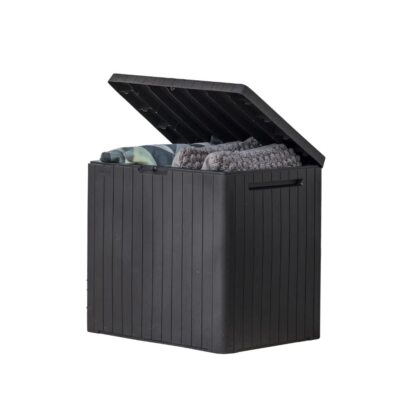 30 Gallon Dark Grey Resin Storage Box Patio Table Outdoor Organizer