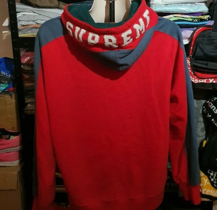 FW18 Supreme Panelled Hooded Sweatshirt size L large red hoodie