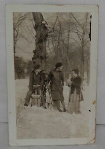 cute vintage SNAPSHOT Photograph OLD PHOTO cute 1930/'s mom and baby on Toboggan Sled Free Shipping 4.25 X 2.75 in