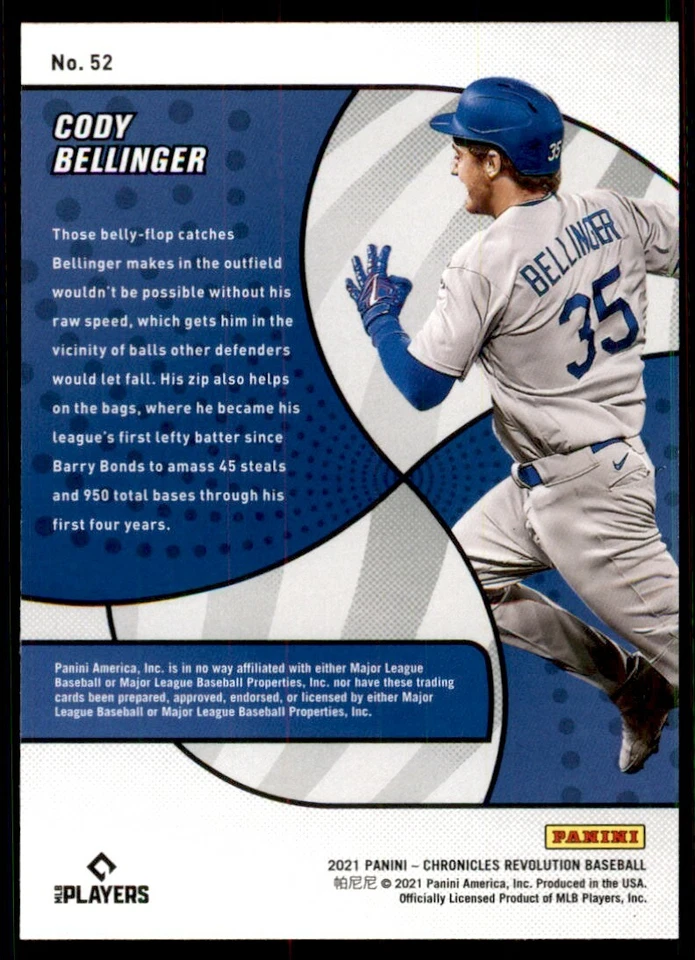 2021 Panini Chronicles Revolution Cody Bellinger Los Angeles Dodgers #52 - Image 2 of 2
