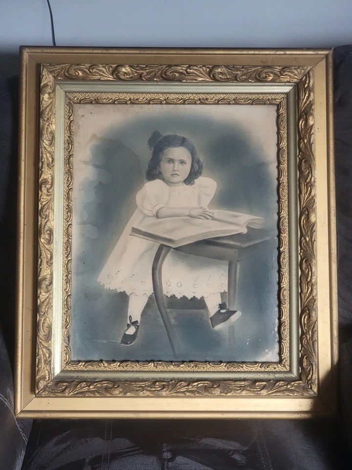 ANTIQUE VICTORIAN 4 LAYER ORNATE WOOD GILT GESSO FRAME & PICTURE Large 28" x 24" - Image 2 of 4