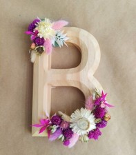 Wood floral Letter decorated with dried Flowers Home Wall Decor " B" Initial