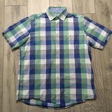 Casa Moda Shirt Large Mens Blue Green Cotton Button Up Collared Check Casual