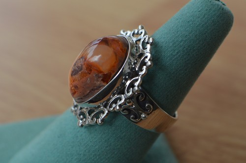 4.60ct Jalisco Matrix Fire Opal Solitaire Ring ~ Sterling Silver Size 9 - Picture 7 of 9