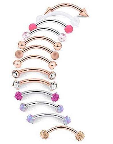 Eyebrow Rook 16g 6/8/10mm Piercing Jewelry Ring 10mm, 3/8inch 13PCS, Rose-Gold