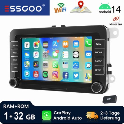 7'' Autoradio Carplay Android 14 GPS KAM 2+32GB MIK Für VW GOLF 5 6 Plus Toura BT