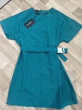 BNWT Pretty Little Thing Green Pinstripe Belted Dress Size 14