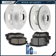 Ceramic Brake Pads And Drilled Rotors Front + Rear For Honda Accord 1998-2002