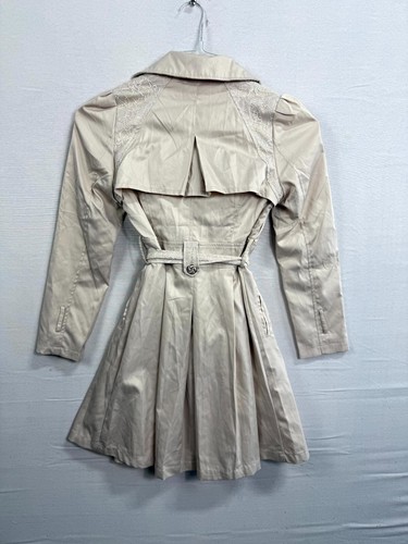 Flenkiy Trench Coat Women Gray Lined Belted Long Sleeve Collared Double Breasted - Picture 2 of 10