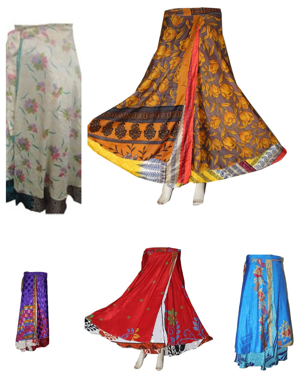 5 pezzi gonne in seta vintage indiane da donna, gonna