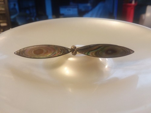 Antique Sterling Silver and Nacre Propeller Broach