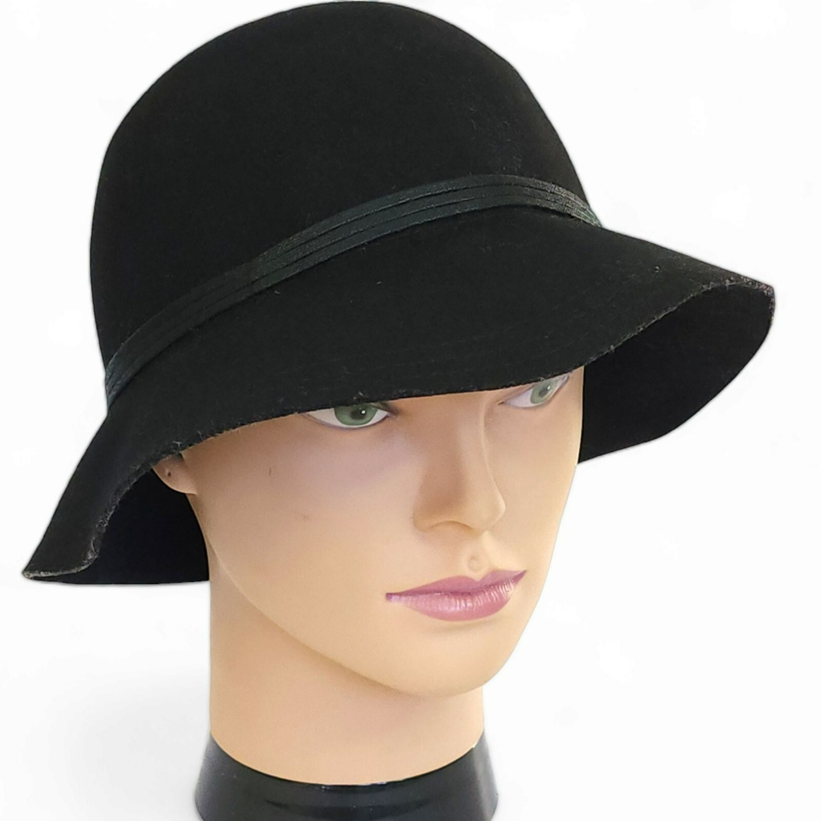 Nine West Women's Black 100% Wool Trench Coat Hat Bucket One Size