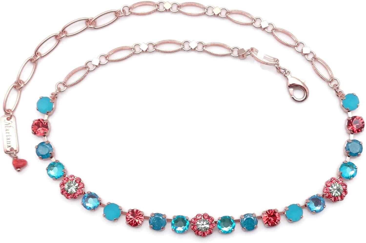 Mariana Bird of Paradise Rose Gold Necklace Aqua & Pink Crystal Flower 1911 NWT