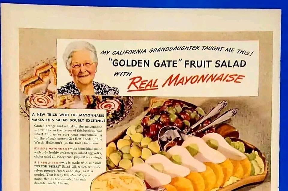 1941 Hellman's Real Mayonnaise 1940's Magazine Print Ad GOLDEN GATE