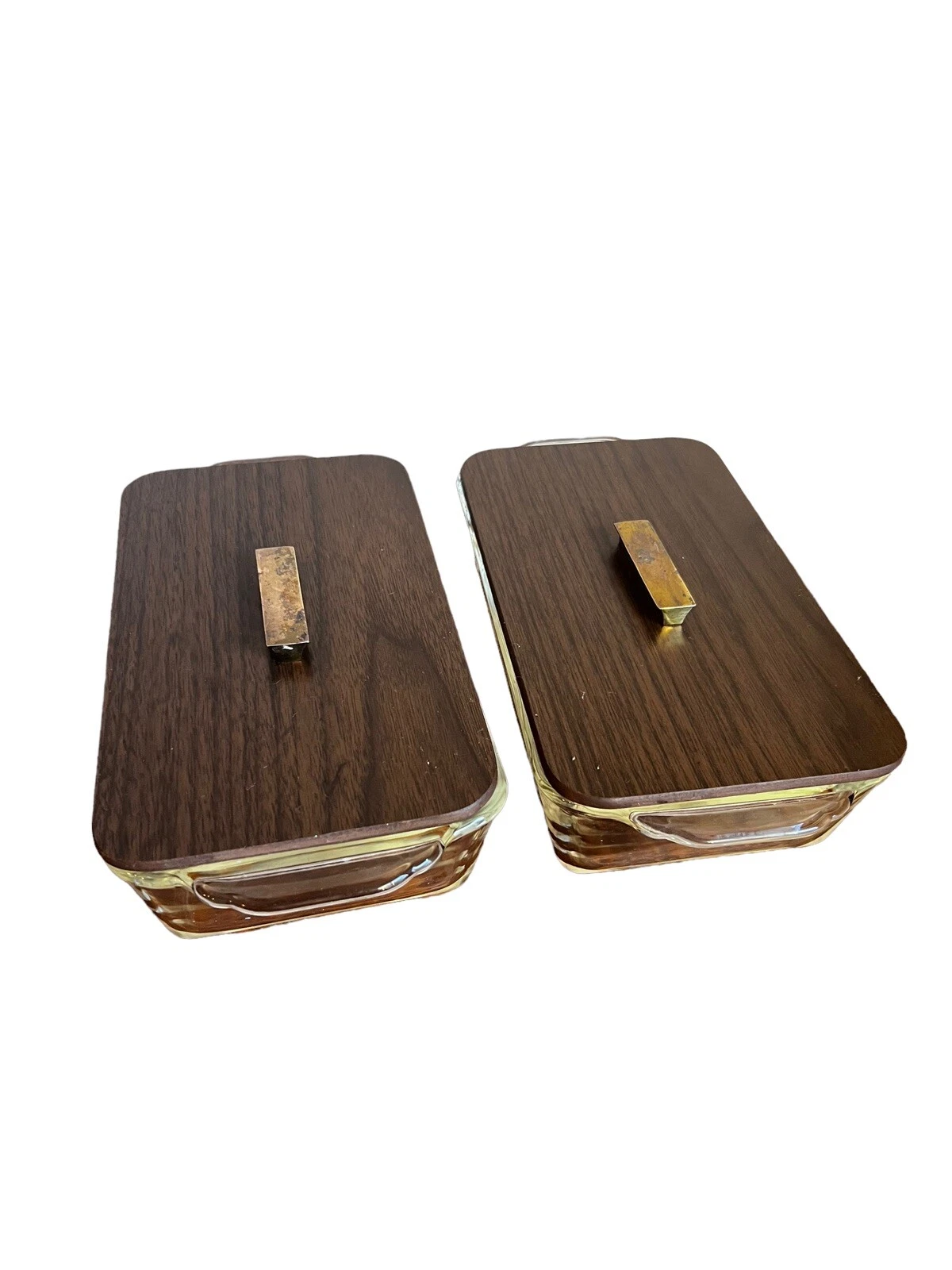 Fire King Loaf Pan Clear Glass Rectangular 409 9x5x2 1/4" Rare Wooden Set of 2