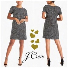 J. CREW Black Gold Metallic Heart Print Shift Short Sleeve Dress Size 6 EUC
