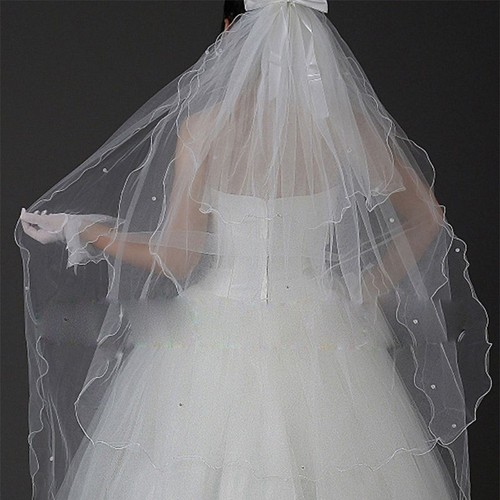 Tulle Wedding Dress Veils White Bowknot Bridal Multi Layer Hair Veil Comb Faux P - Picture 8 of 8