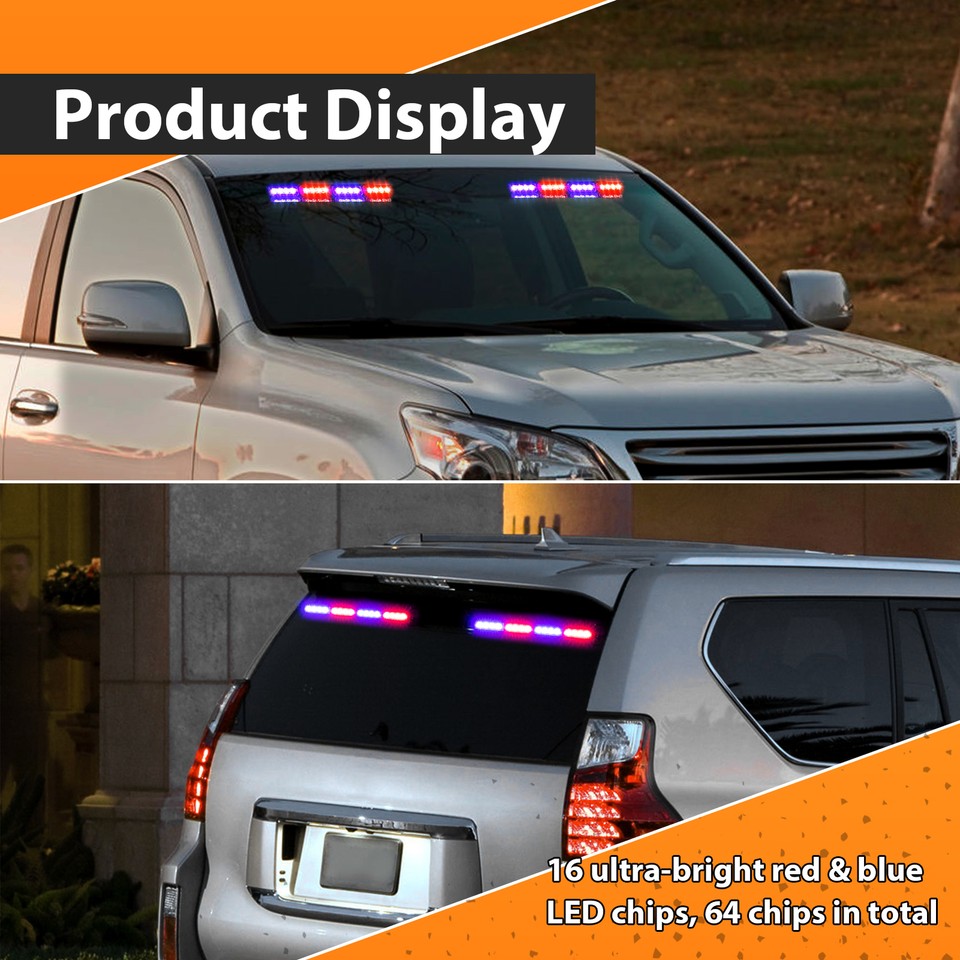 64 LED Windshield Dash Strobe Light Bar Car Truck Warning Flash Lamp+