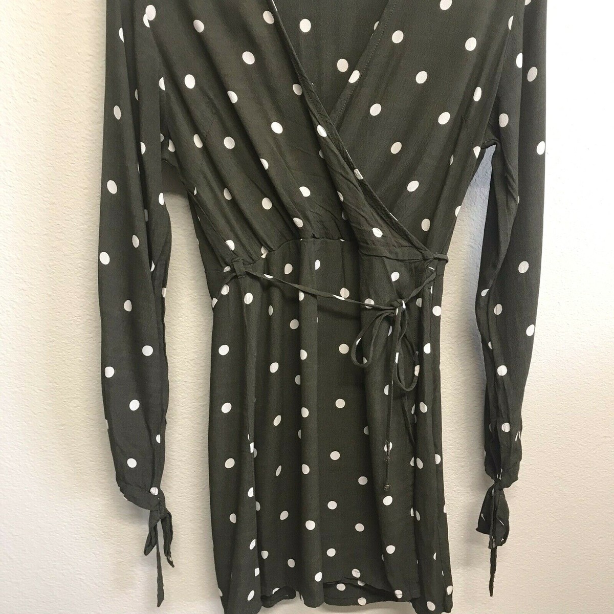 Faithfull The Brand Size 6 Wrap Mini Dress Olive Green Polka Dot Long Sleeve | eBay Faithfull The Brand Size 6 Wrap Mini Dress Olive Green Polka Dot Long Sleeve | eBay