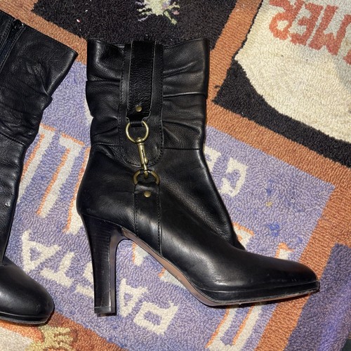 Coach Torree schwarze Lederstiefel mit mittlerer Wade NEU 11B
