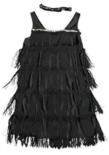 *Spencer Gifts Black Tiered Fringe Dress Size Large  Flapper 20s Cosplay
