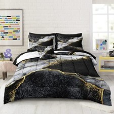 Marble Comforter Set Size 6 Pieces Bed in a Bag Gold Metallic Twin Black