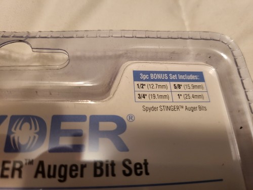 Spyder Stinger 4 PC Auger Drill Bit Set 1/2" + 5/8" + 3/4" + 1" Wood Boring Bits - Picture 7 of 12