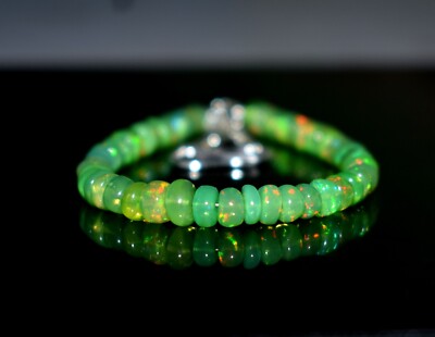 Solid 925 Sterling Silber Natürlich Äthiopische Opal Edelsteinperlen 7 '' Armband