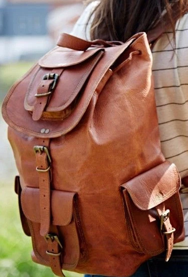 All Sizes Unisex Leather Back Pack Rucksack Travel Bag For Men's and Women's