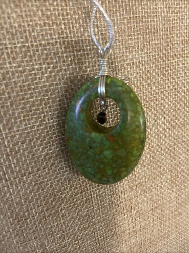 OSQ Handcrafted Stone Wire Wrap Pendant 20” Chain marked .925 Sterling READ - Picture 2 of 4