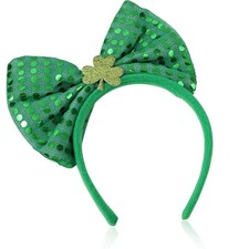 St. Patrick's Day Headband Green Sequins 1 Count Pack of 1 , Green clover
