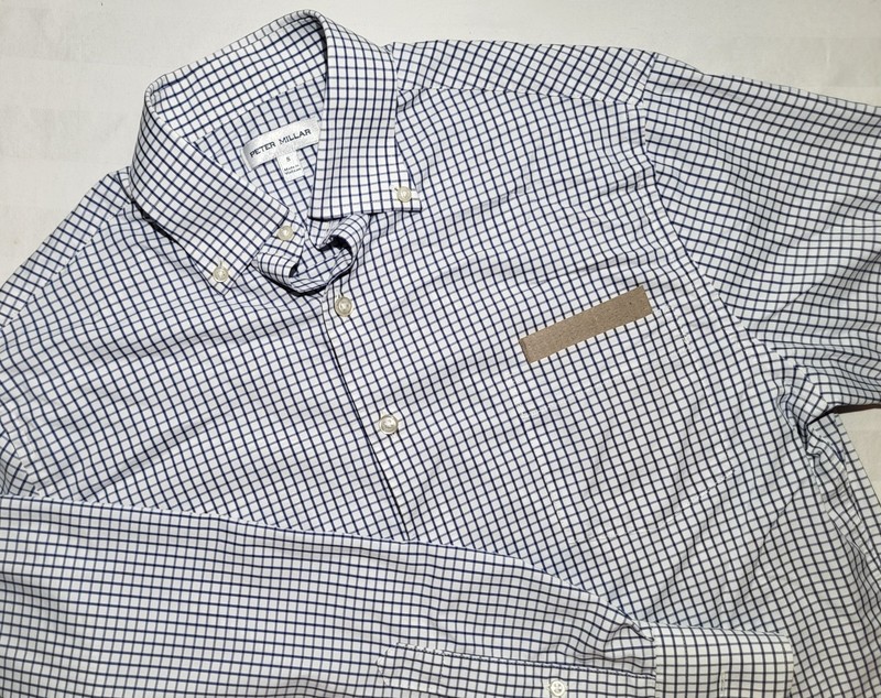 Men's Peter Millar Blue and White Checkered Ling Sleeve Button Up, Size S