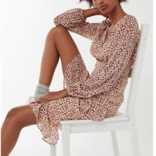 Urban Outfitters Caterina Asymmetric Open Back Chiffon Ruffle Dress Red Size XS