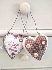 Valentine  s Day Rustic FABRIC Set Of 2 Hanging Hearts Decor 5" x 4"