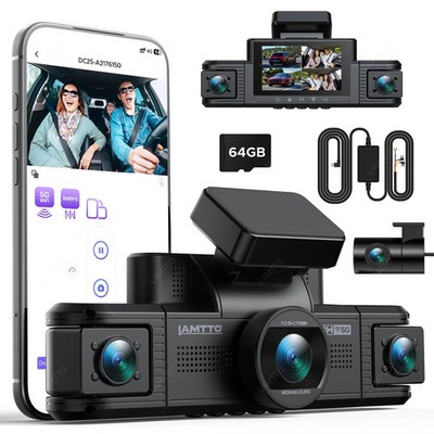 LAMTTO 4 Channel Dash Cam 360° Car Camera, 5GHz Wifi & APP Dashcam for Car 64GB
